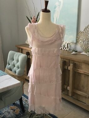 Made in Italy S Pink Ice Tiered Silk Dress